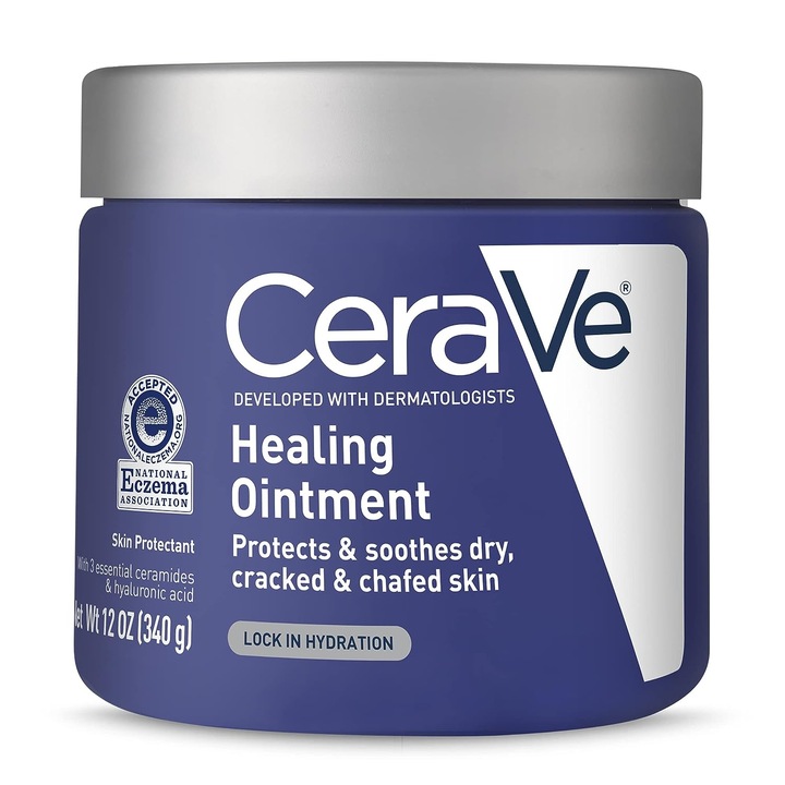 Масло за тяло, CeraVe, Лечебен мехлем, против суха и напукана кожа, за интензивна хидратация, с хиалуронова киселина и керамиди, без аромат, 340гр