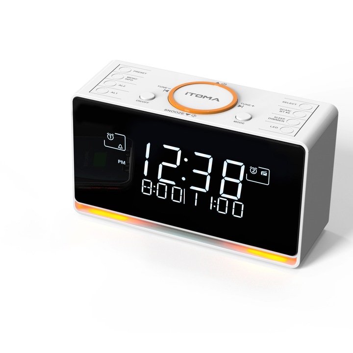 DAB и FM радио будилник с 40 предварителни настройки, Bluetooth високоговорител, USB зареждане