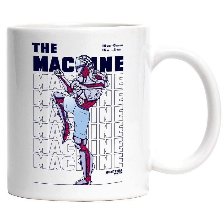 Cana Cu Om Robot In Pozitie De Karate, Text In Engleza The Machine, Inteligenta Artificaia, Iubitorii De Robotica, 330 ml, cu maner Alb