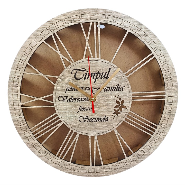 Ceas caseta licheni stabilizati, blank, mecanism ceas inclus, cifre romane, pentru familie, prieteni, baza suport pentru licheni stabilizati, 30cm, crem