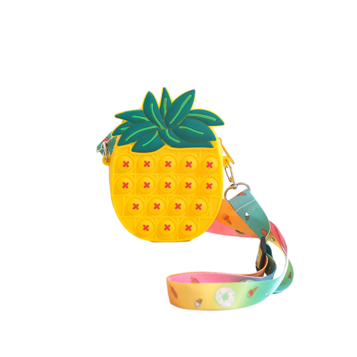 Jucarie gentuta Pop it, soosable®, Silicon, Model ananas, Design antistres, 9x3.5x13cm, Galben