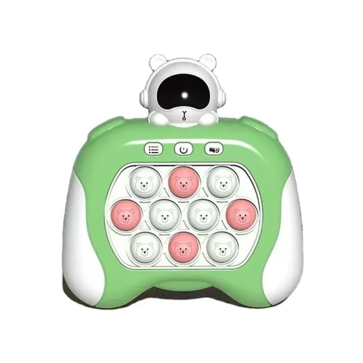 OEM Elektromos Pop it játék, Bubble Push, gyerekeknek és felnőtteknek, hang és fény, zöld/fehér, 13 cm