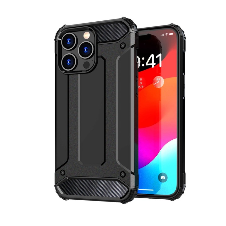 Carcasa Rugged Hybrid Armor compatibila cu iPhone 15 Pro Black