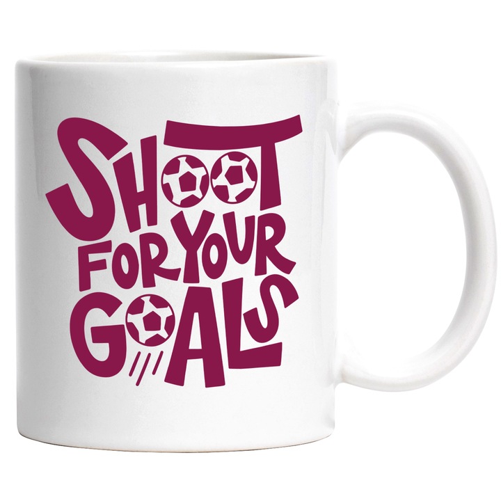 Cana Cu Text In Engleza Shoot For Your Goals, Jucator De Football, Sport In Echipa, Multicolor 330 ml, cu maner Alb