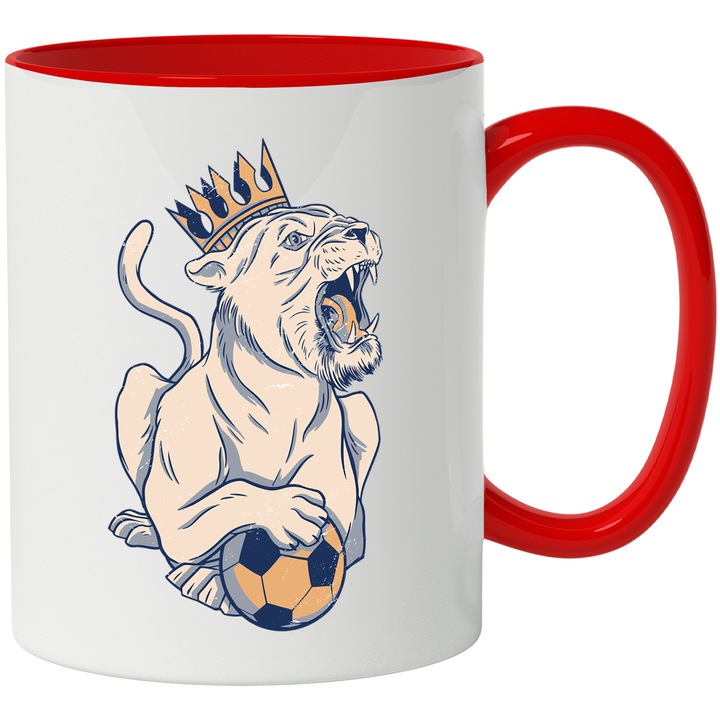 Cana Cu Leu Cu Coroana Urland, Inima Fotbal, Animal Periculos Jungla, Messi, Multicolor 330 ml, cu maner Rosu