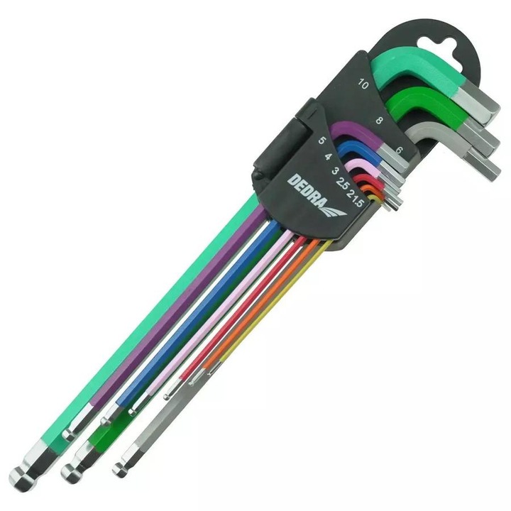 Dedra imbuszkulcs készlet 1.5-10 mm 9 db-os extra hosszú, gömbvégű, színkódos