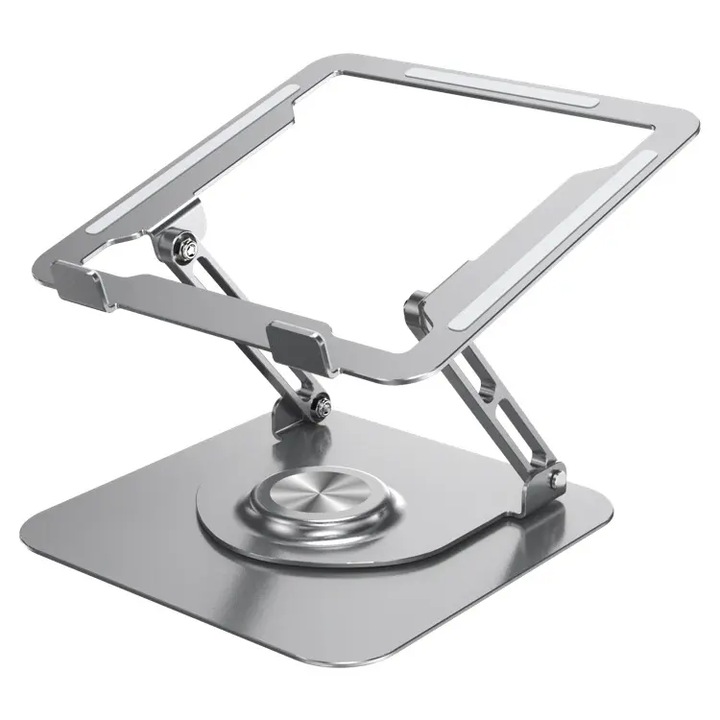 Suport ergonomic MTP reglabil stand pentru laptop si tableta, Baza rotativa 360 de grade, 3 Axe De Reglare, Ventilatie, Suprafata aderenta, Silver