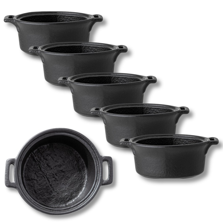 Set 6 sosiera din Portelan, 10.5 cm, Negru, Boluri sos de soia, Slatestone WILMAX