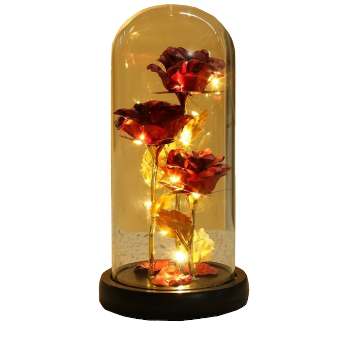 Trandafiri Eterni Sub Cupola de Sticla Crystal, JOYSTOS, Eleganta si Stralucire Cu LED-uri