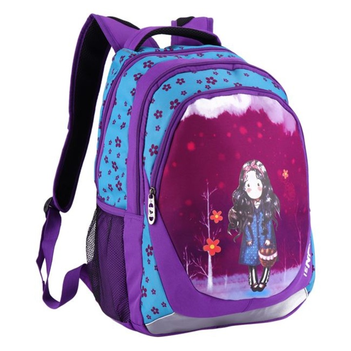 Ghiozdan scoala fete Flori Print 45x33x15 cm Mov