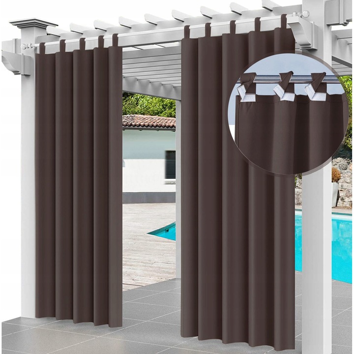 Set Perdea De Gradina Cu Panglica, Ferocity, 155 x 220 x 6 cm, Maro, Cordura 300 Impermeabila, Rezistenta La Rupere Si Uzura, Montare Usoara Cu Bretele