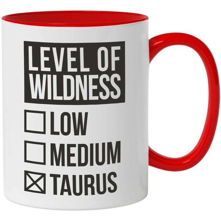 Cana Cu Semn Zodiac Taur, Level Of Wildness, Mituri, Taurus, Iubitorii De Zodiac, 330 ml, cu maner Rosu