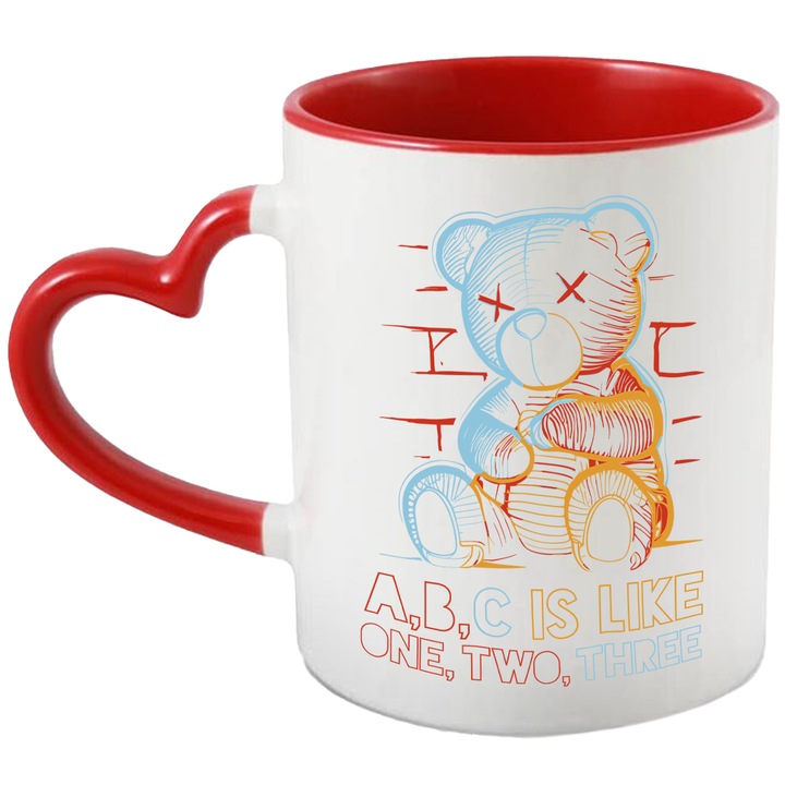 Cana Cu Urs De Plus Mort, Text In Engleza A, B, C Is Like One Two Three, Jucarii, 330 ml, cu maner Inima Rosie
