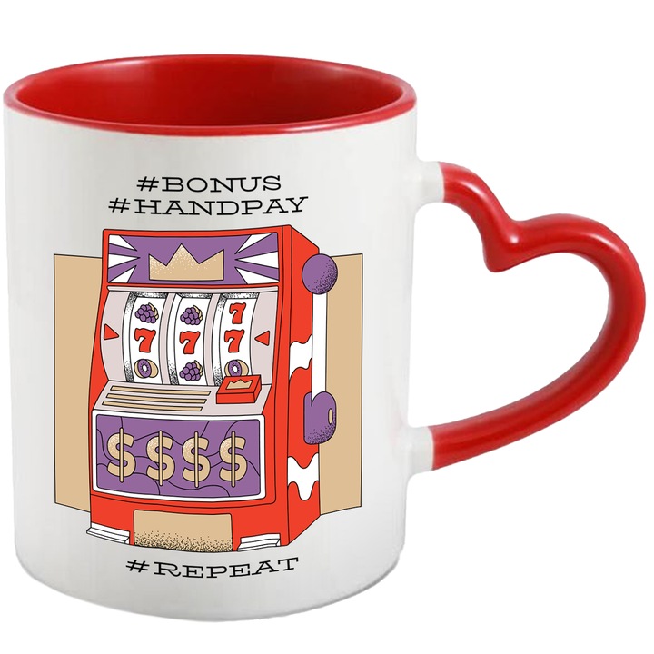 Cana Cu Text In Engleza Nonus Handpay, Aparat Cu Jocuri DE Noroc, Iubitorii De Adrenalina, 330 ml, cu maner Inima Rosie