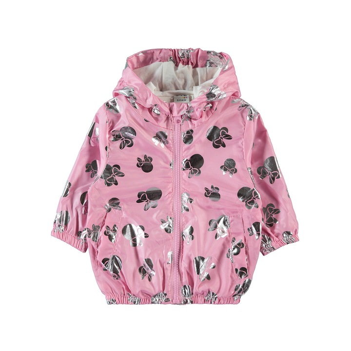 Rózsaszín polár kabát kapucnival babáknak/lányoknak, ERAKIDS, "Minnie Mouse" mintás, pamut és poliészter, rózsaszín