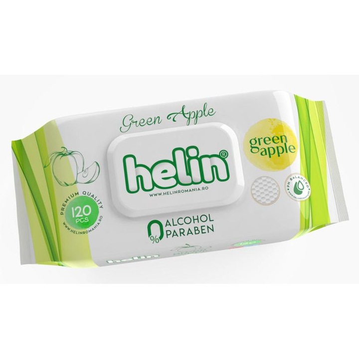 Servetele umede Helin Green Apple Wipes, 120 buc