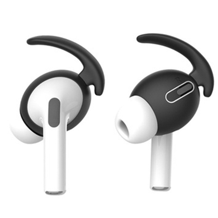 Комплект силиконови тапи Съвместими с Apple AirPods Pro, Pro 2, Кукичка за ухо Противоплъзгаща се, Против загуба, Прецизна фиксация в ухото, Поддържаща скоба, Тип кука, за спорт - Черен