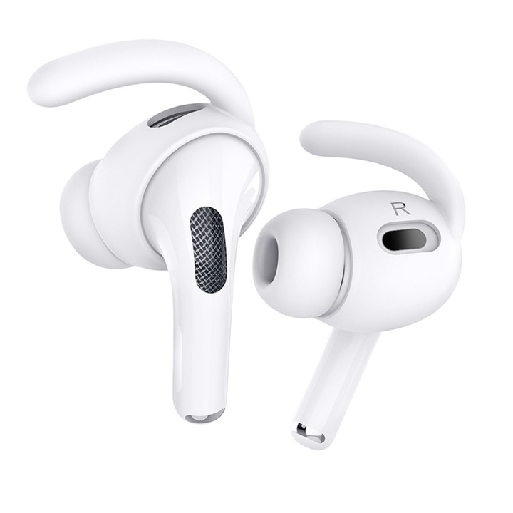 Szilikon füldugó készlet Kompatibilis az Apple AirPods Pro, Gen 2, Fülkampó Csúszásgátló, Veszteségmentes, Precízen illeszkedik a fülbe, Tartótartó, Hook típusa, Sport – Fehér