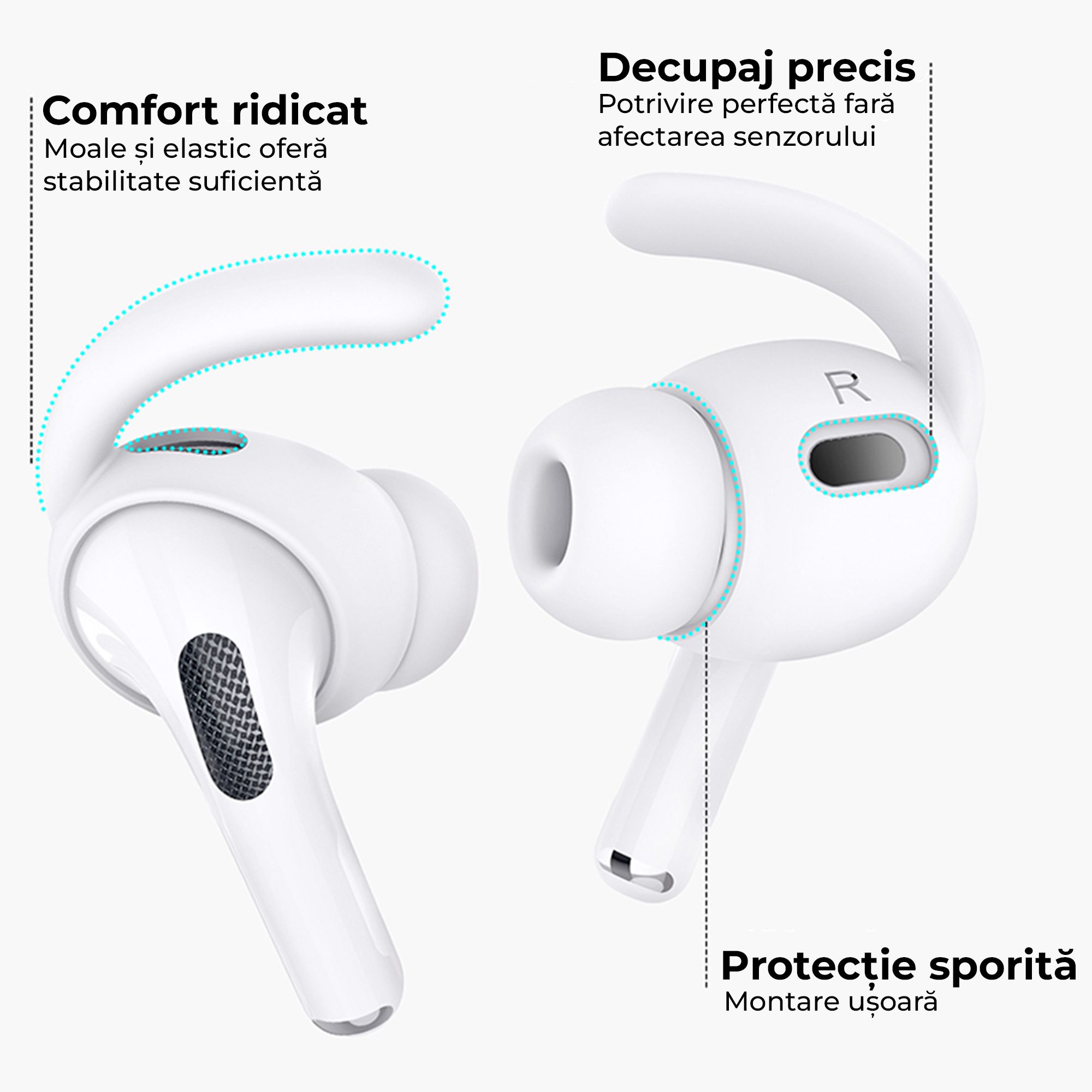 Set dopuri silicon Compatibil cu Apple AirPods Pro, Gen 2, Ear
