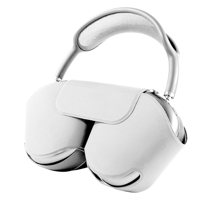 Husa de protectie PadForce® casti Airpods Max din Piele ecologica, cu magnet, Anti-Zgarieturi, Anti-Alunecare, Antisoc, pentru depozitare - Alb