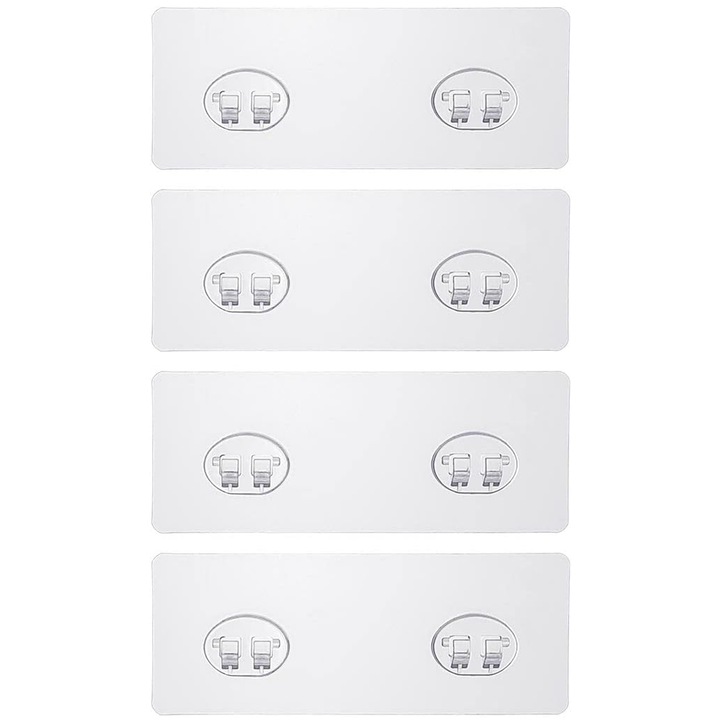 Set 4 Suporturi Adezive de Dus Elindor® pentru Inlocuire Fara Gaurire, Adeziv Puternic pentru Suport de Dus, Sapun, Rafturi de Depozitare pentru Baie si Bucatarie, cu 2 Carlige, Ideal pentru Suprafete Netede, Transparent