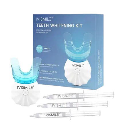 Kit pentru albirea dintilor, Aparat cu 5xLED, Gel de albire - 3 seringi de 3 ml, Gutiera