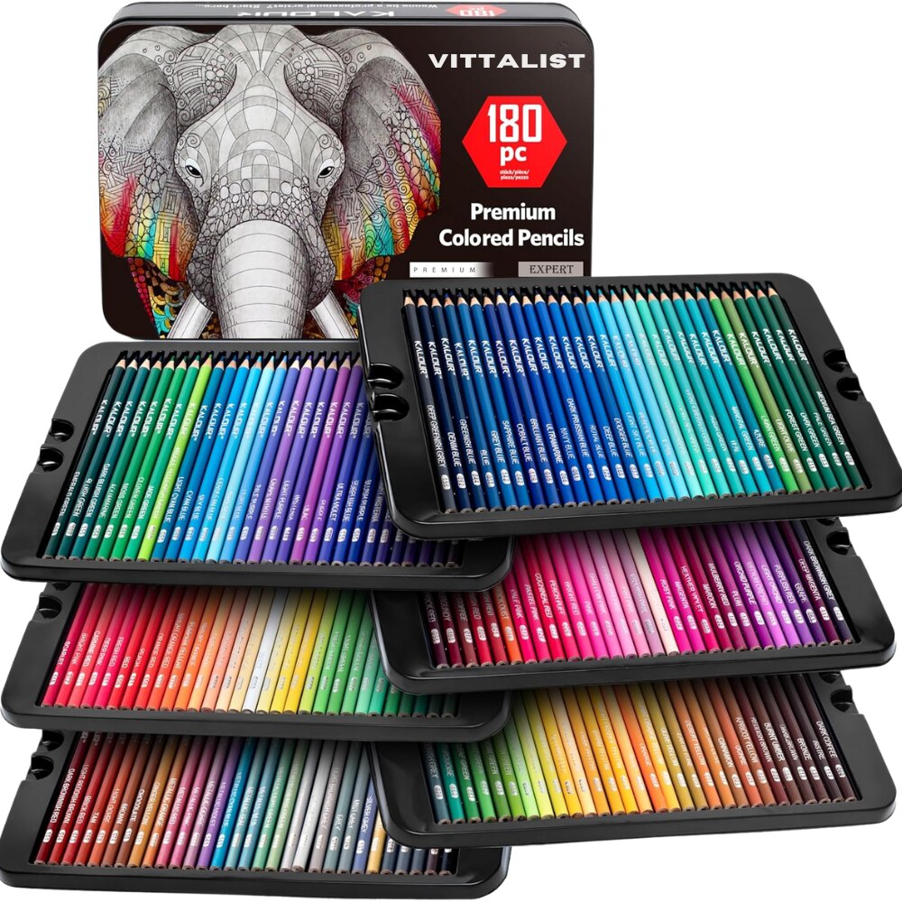 Set Profesional 180 Creioane Colorate VITTALIST, Desen, Schite