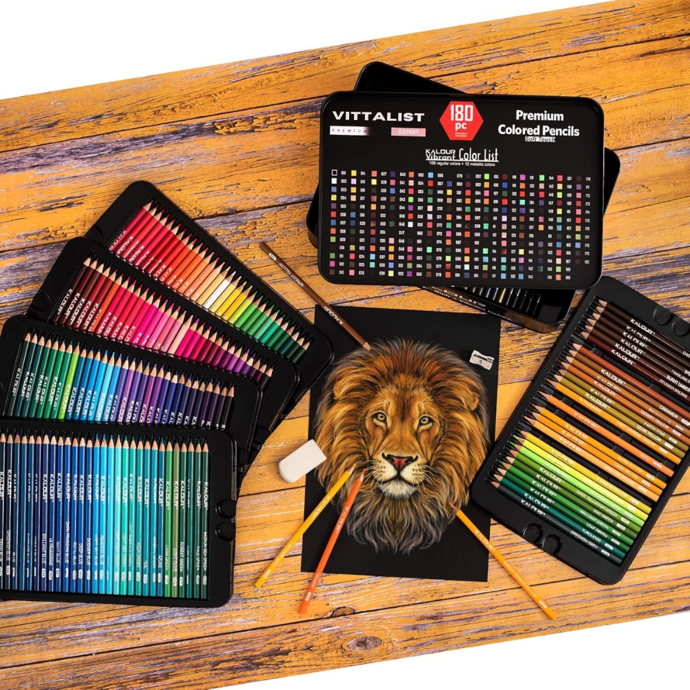 Set Profesional 180 Creioane Colorate VITTALIST, Desen, Schite