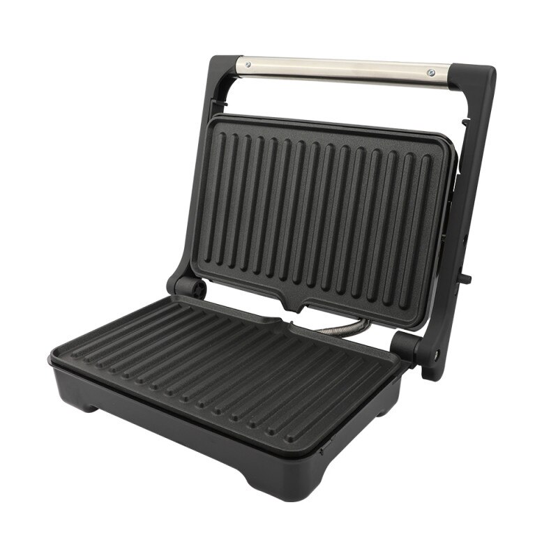 Gratar electric Rosberg R51442I, 1500W, Acoperire antiaderenta, Deschidere 180°, Tava grasime, Inox/Negru