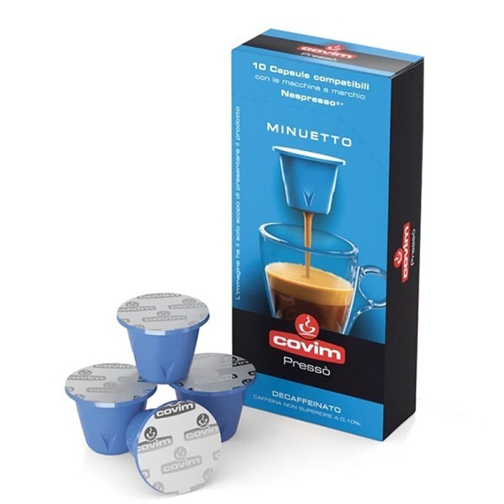 Кафе капсули Covim Presso Minuetto, безкофеиново кафе, за система Nespresso, 55 гр., 10 броя