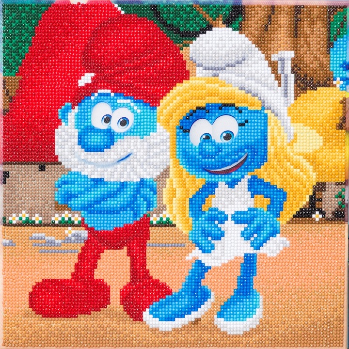 Set creativ tablou cu cristale, Craft Buddy, Smurfette and Papa Smurf, 30 x 30 cm, 6 piese