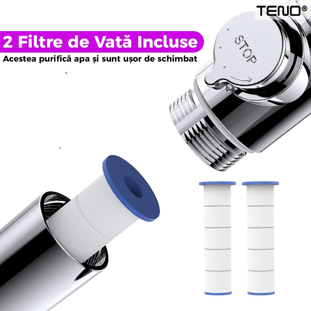 Para de Dus Turbo Teno®, 2 filtre extra, buton On/Off, presiune ...