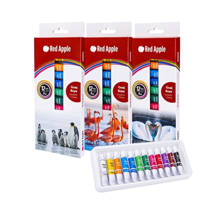 Темперни бои в тубички Red Apple, 9 мл, 12 цвята
