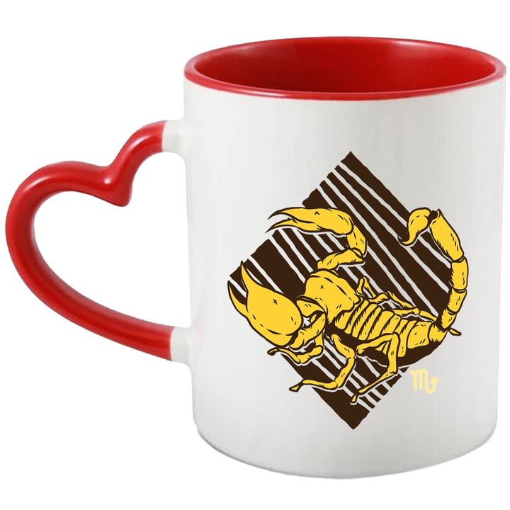 Cana Cu Semn Zodiac, Semn Simbolic Scorpion, Scorpio, Iubitorii De Zodiac, 330 ml, cu maner Inima Rosie