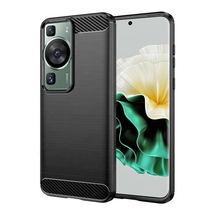 Карбонов силиконов защитен калъф за телефон, съвместим с Huawei P60 / P60 Pro, черен