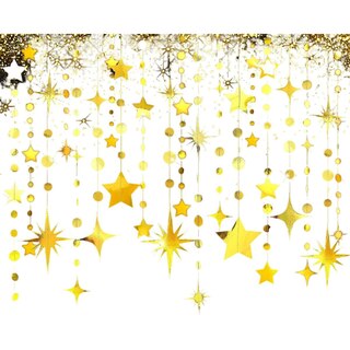 Ghirlanda Decorativa Oro Metallizzato – Stelle E Cerchi 24 Metri – 3 Pezzi – Per Feste Di Compleanno, Matrimoni E Baby Shower