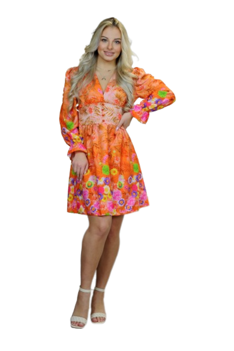 Rochie, Merribel, Floridiana, Poliester, Portocaliu, ONE SIZE