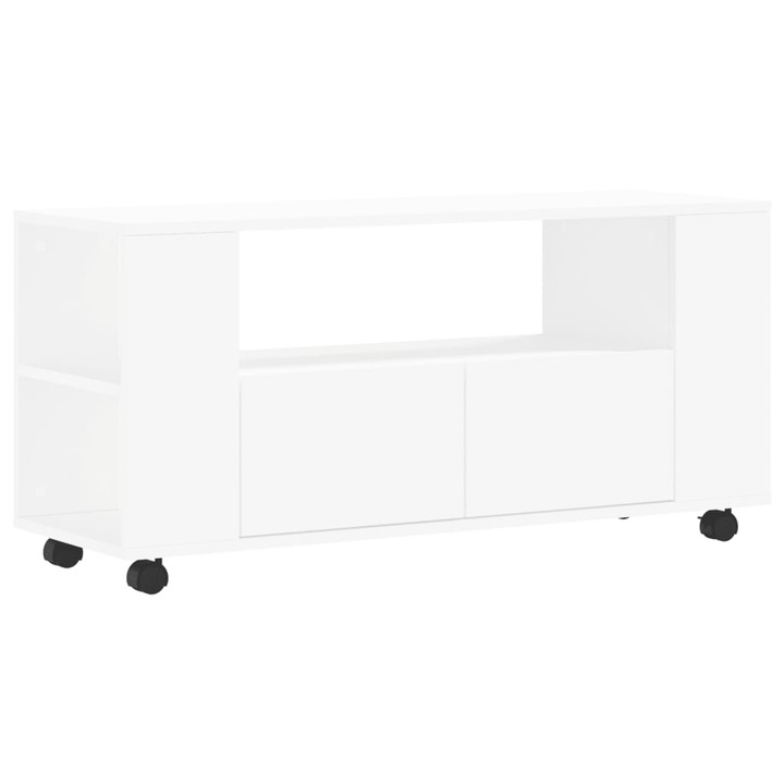 Comoda TV Zakito Europe, cu roti, alb, 102x34.5x43cm