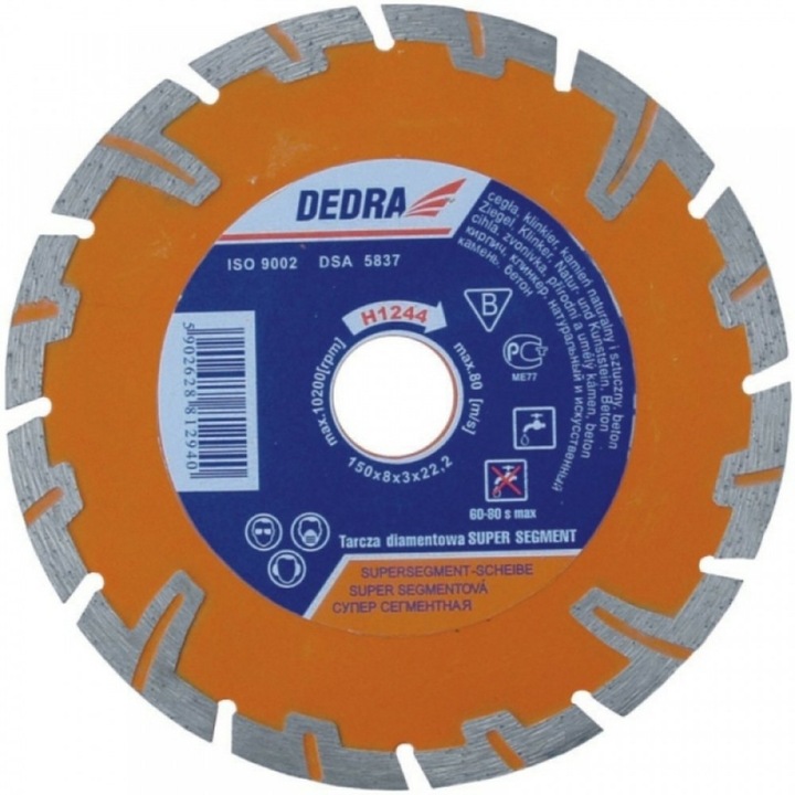 Disc diamantat de taiere Dedra 115 mm pentru beton armat, beton, calcar