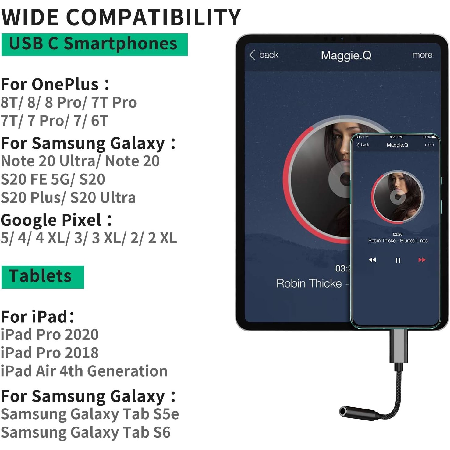 Аудио адаптер за телефон, JENUOS, USB Type C - жак 3,5 mm, съвместим ...