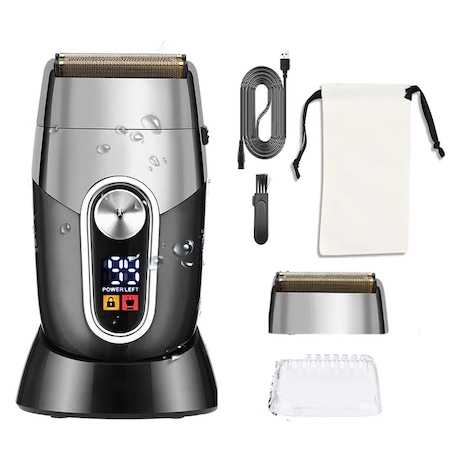 Aparat de ras electric profesional, Plarths SH-7116, waterproof, afisaj LCD, stand incarcare, gri