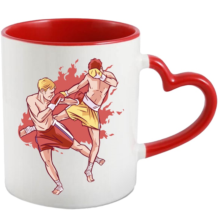 Cana Cu Doi Barbati Arte Martiale, In Flacari, Iubitorii DE Sport DE contact, 330 ml, cu maner Inima Rosie