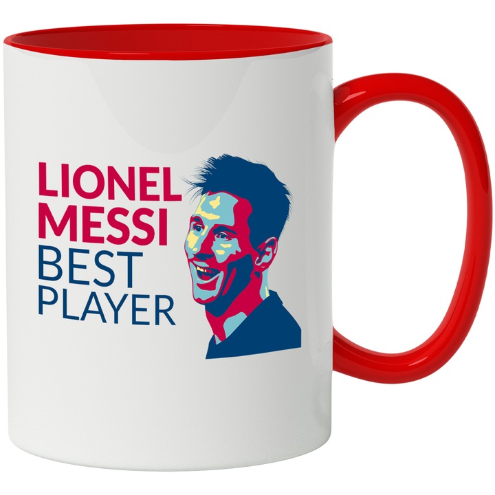 Cana Cu Portret lionel Messi Best Player, Jucator Cunoscut Football, Sport In Echipa, Multicolor 330 ml, cu maner Rosu