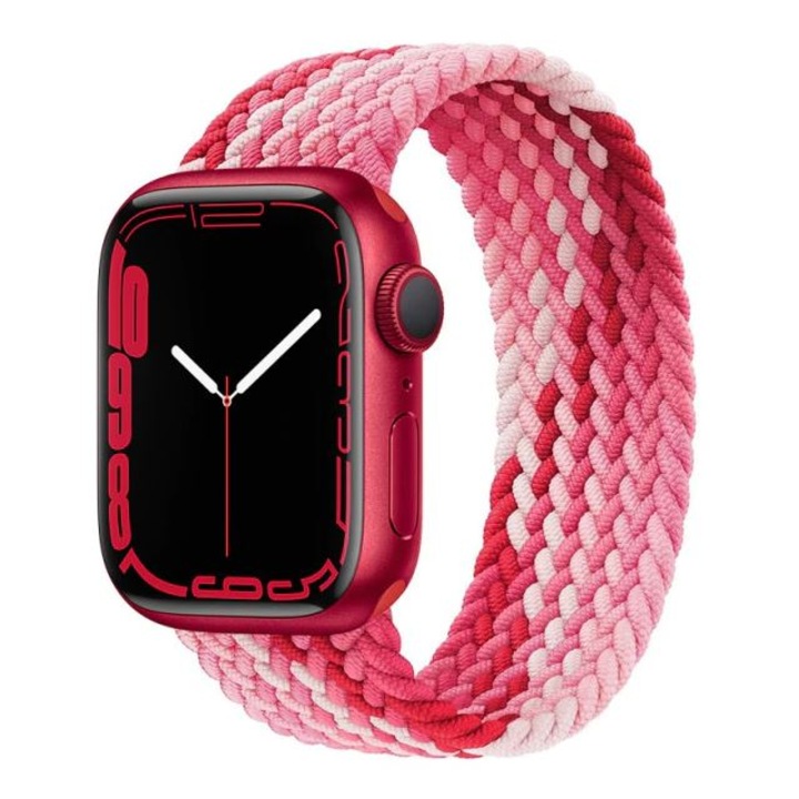 Curea Solo Loop, Compatibila cu Apple Watch, Elastica, Roz/Rosu, 42/44/45/49mm, Mica