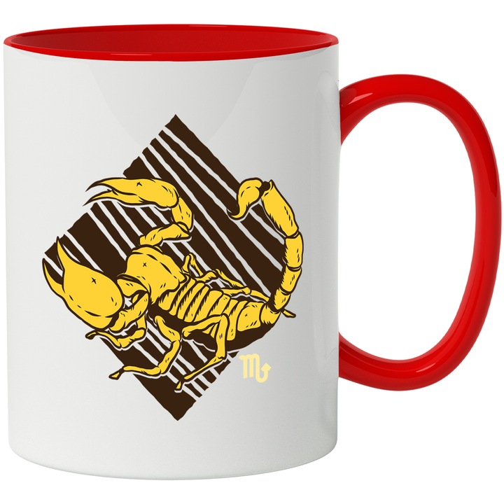 Cana Cu Semn Zodiac, Semn Simbolic Scorpion, Scorpio, Iubitorii De Zodiac, 330 ml, cu maner Rosu