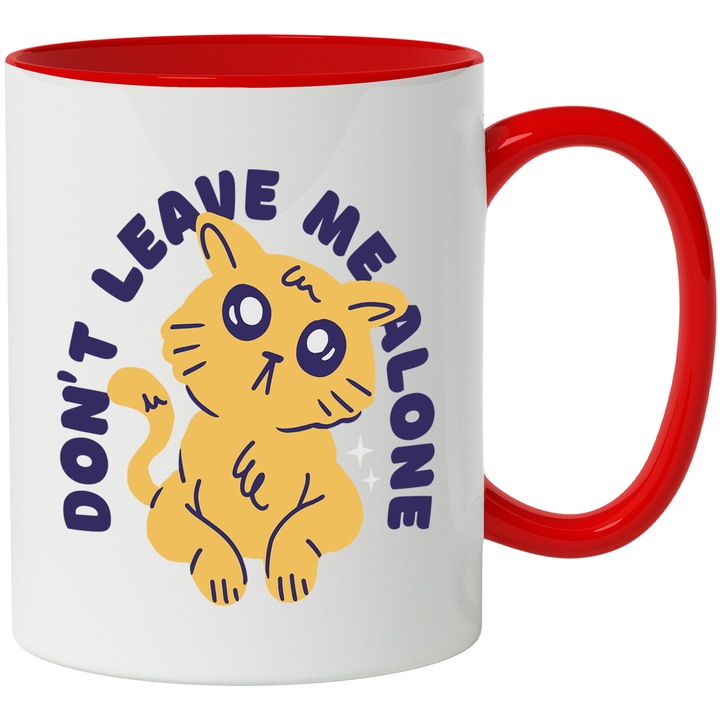 Cana Cu Pisica Suparata Galbena, Text In Engleza Don't Leave Me alone, Pisici Si Motani, Multicolor 330 ml, cu maner Rosu