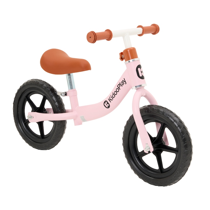 Велосипед без педали, Kidooplay Runner, 12", регулируеми кормило и седалка, дунапренени колела, детски, колело за балансиране, розово