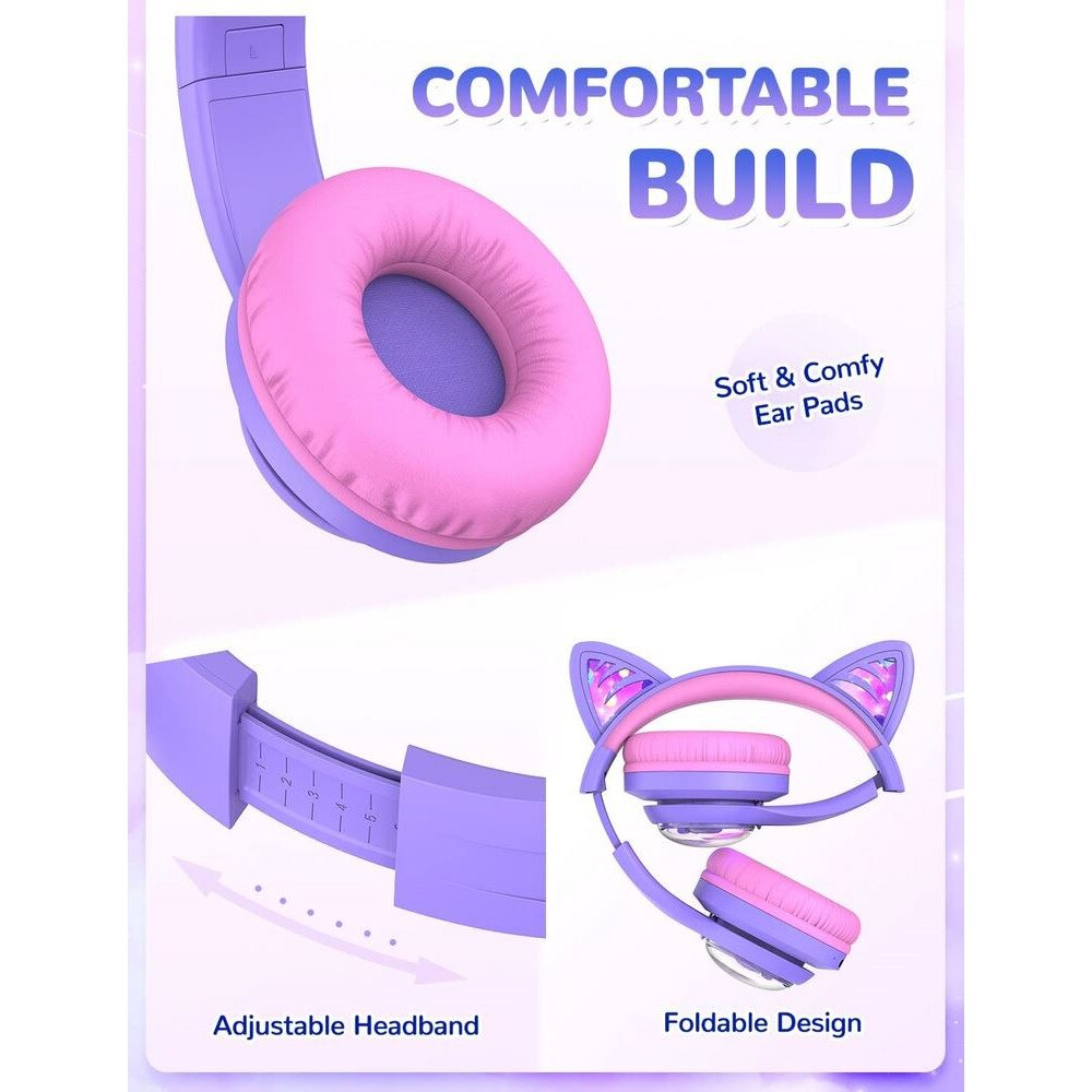Casti Audio Wireless Cat Ear Mewow, Pentru Copii, Bluetooth 5.2