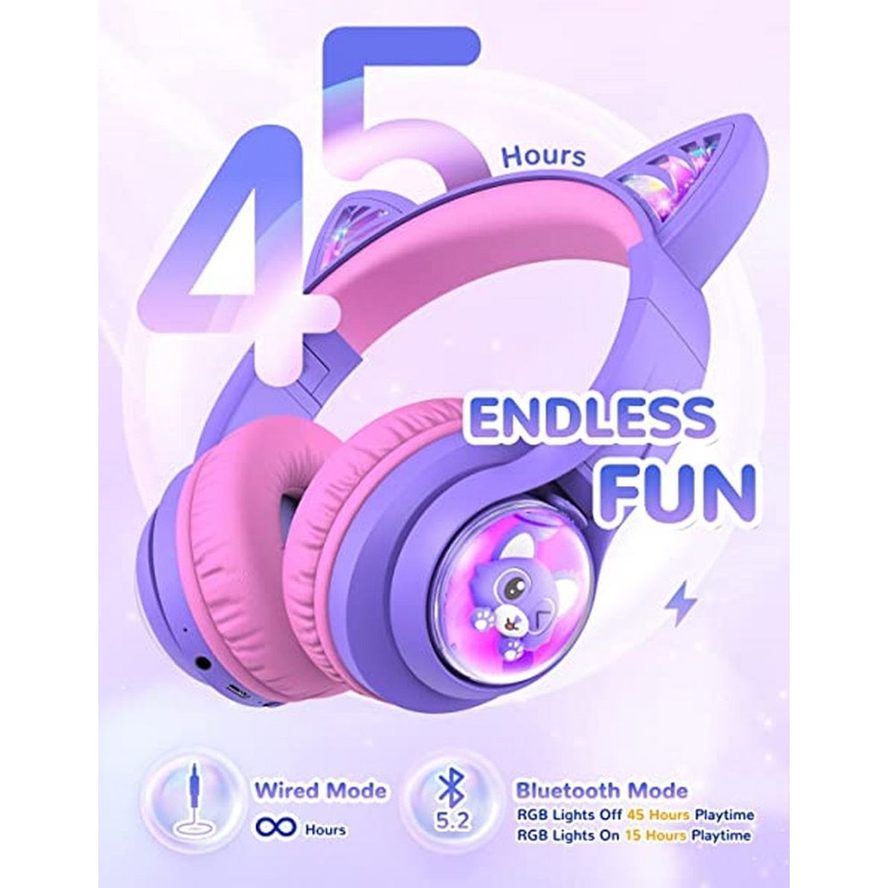 Casti Audio Wireless Cat Ear Mewow, Pentru Copii, Bluetooth 5.2