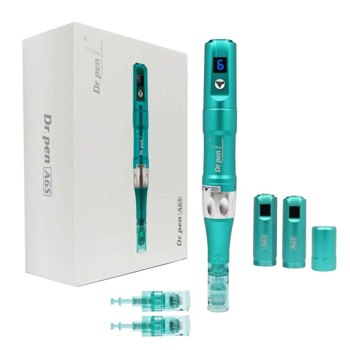 Титаниев молив с микроигла, Dermapen, Dr. Pen, Ultima A6s, против бръчки, без кабел, 2x резерви с 12 щифта, дълбочина 0,25 - 3,00 mm, 2x акумулатори, 5 скорости